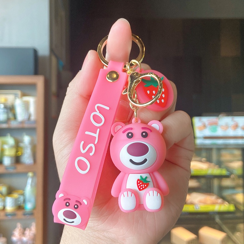 Móc Chìa Khóa Bằng PVC Hình Gấu Và Quả Dâu Dễ Thương