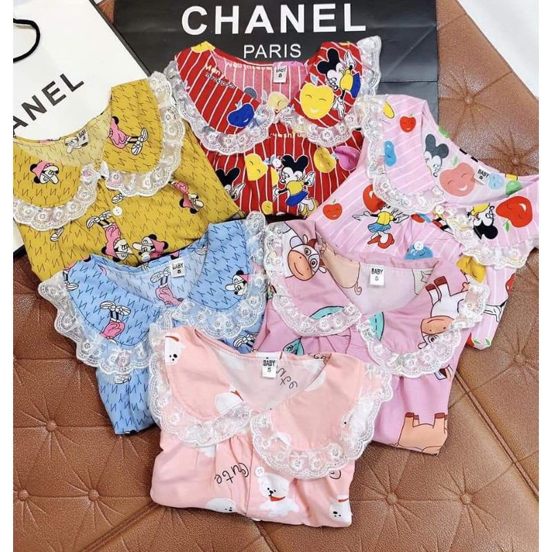Bộ pyzama dài tay phối ren điệu đà cho bé 8-25kg