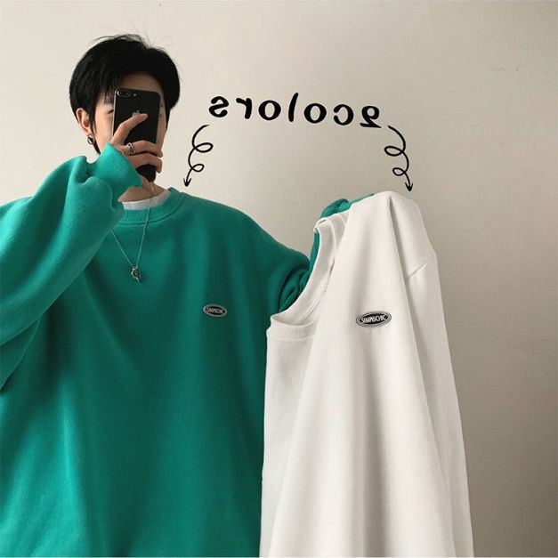 Áo Sweater Cổ Tròn Dáng Rộng Màu Sắc Đơn Giản Thời Trang Thu Đông Cho Nam
