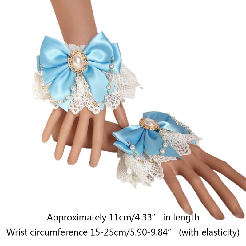 Vòng Tay Ren Hai Lớp Đính Ngọc Trai Giả Phối Nơ Phong Cách Lolita Ngọt Ngào Xixi