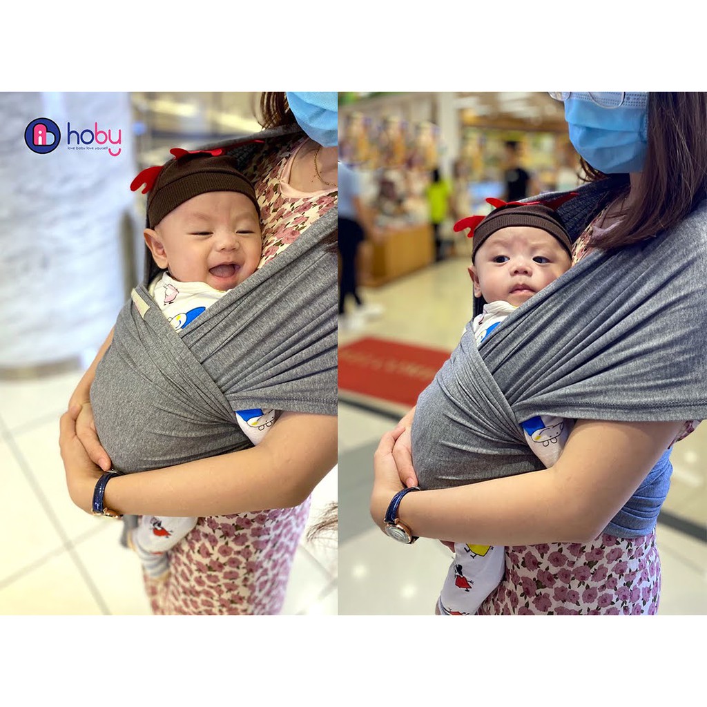 Địu vải cho bé Hoby Wrap, địu vải bằng cotton cho em bé sơ sinh, dễ dàng áp dụng phương pháp Kangaroo Care, Skin to Skin