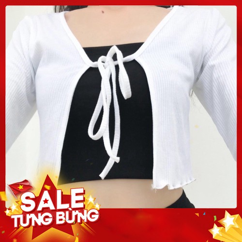 -HÀNG NHẬP KHẨU Áo khoác cardigan croptop buộc nơ chất thun gân tay dài Liên hệ mua hàng 084.209.1989