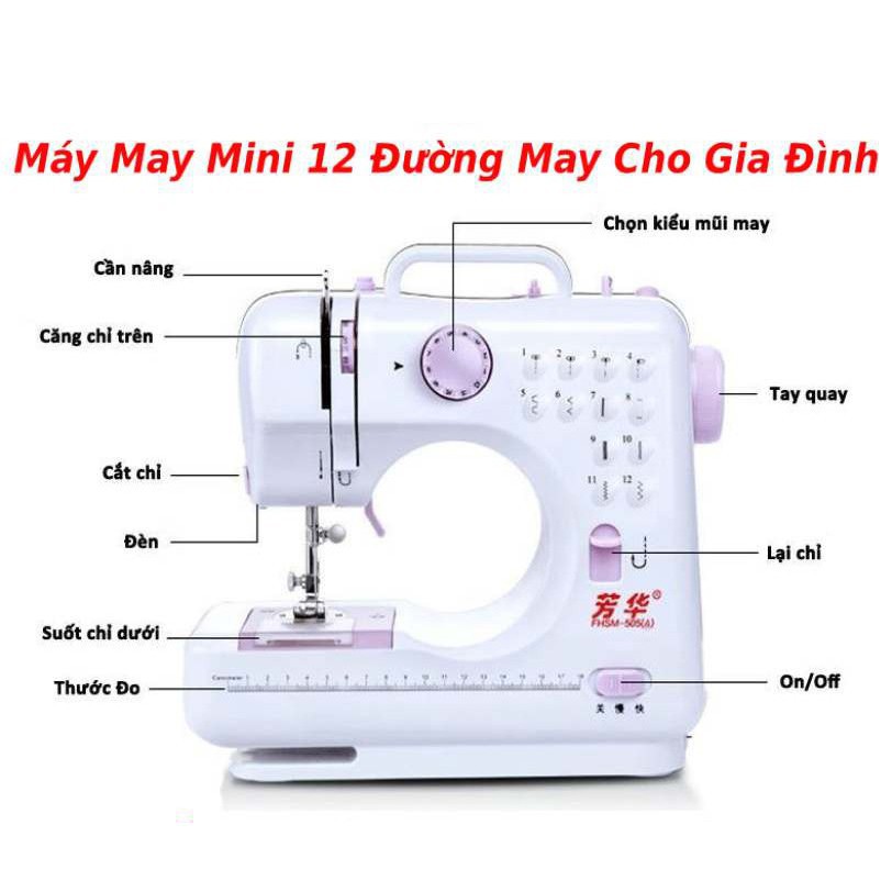 Máy may mini, Máy khâu gia đình - Máy may mini gia đình 12 kiểu may đầy đủ phụ kiện kèm theo - SALE CỰC SỐC