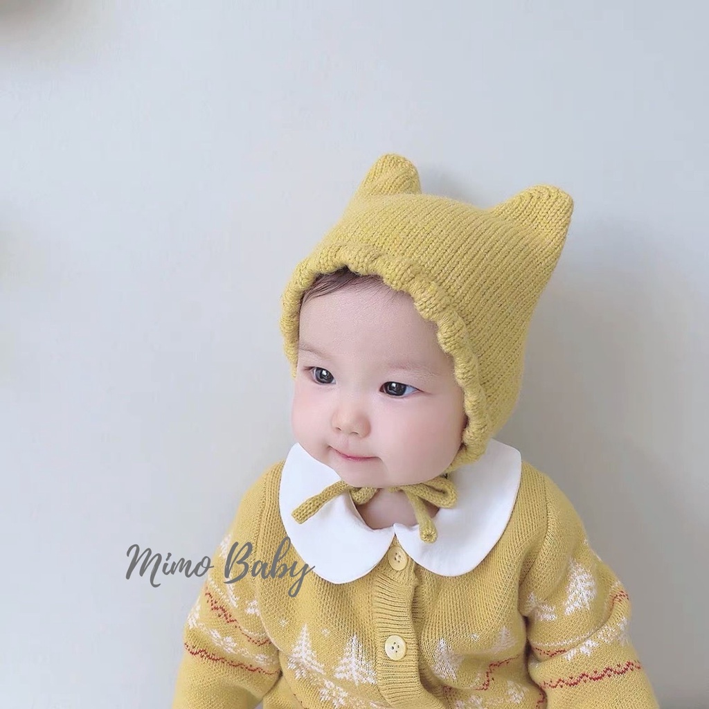 Mũ len trơn cột dây phong cách hàn quốc cho bé 3-12m Mimo Baby ML56