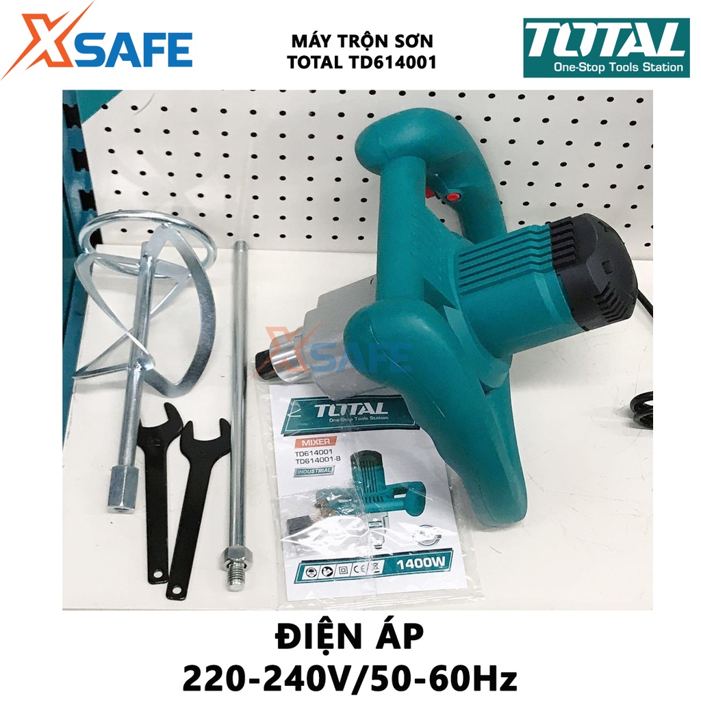 Máy trộn sơn TOTAL TD614001 Máy khuấy sơn công suất 1400W, khớp nối M14, đầu chân máy bằng nhôm, kèm cần trộn sơn 120mm