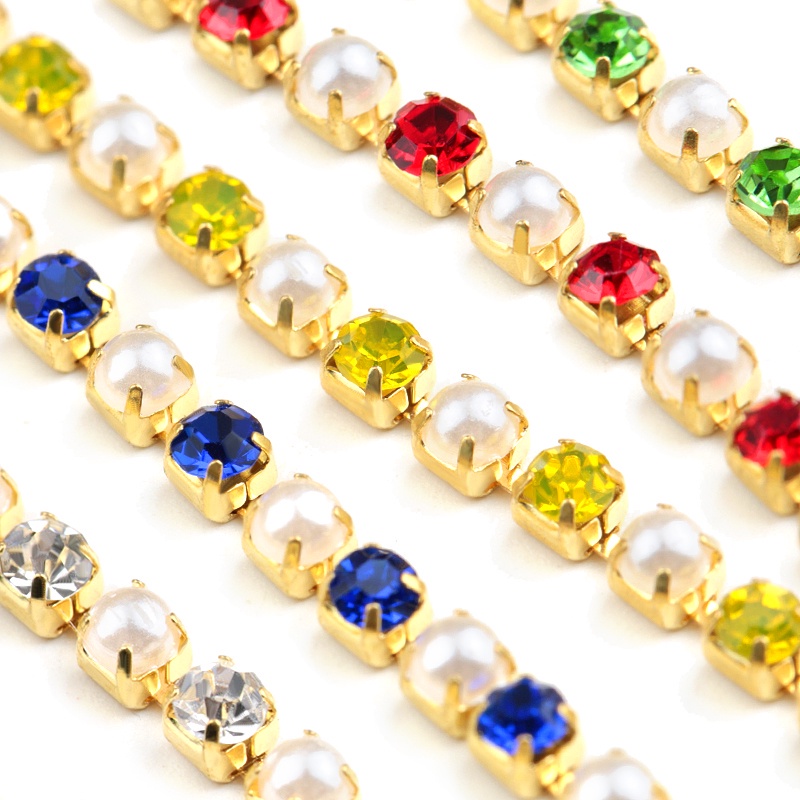 2 Yard Dây Xích Hạt Ngọc Trai / Vàng / Bạc Bằng ABS Dùng Trang Trí Đầm Cưới DIY