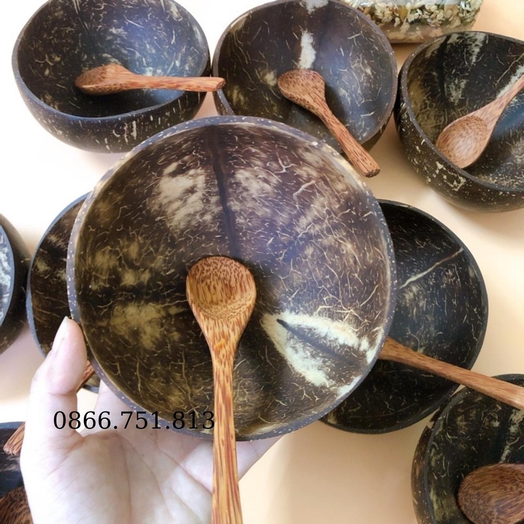 [Combo] - Chén / Bát gáo dừa + Muỗng gỗ dừa