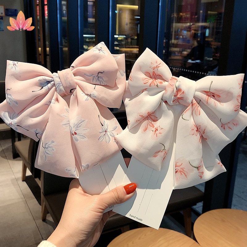 Kẹp Tóc Hình Nơ Lớn Bằng Vải Chiffon Cho Nữ JP5