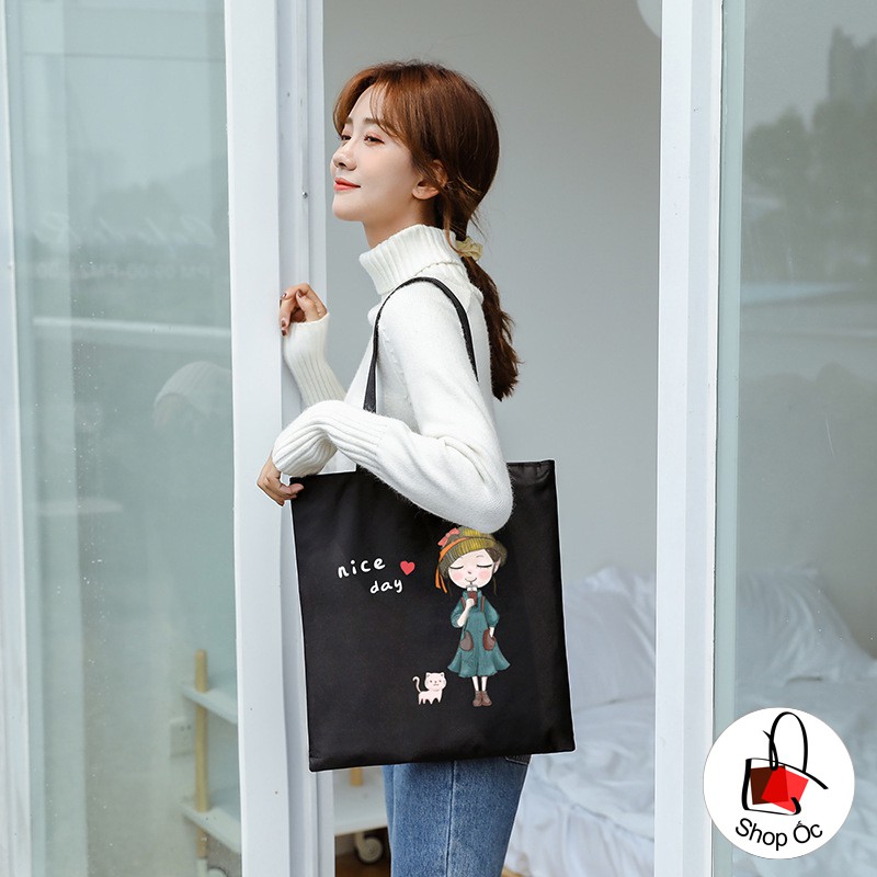 Túi Tote Vải Canvas Nữ túi đeo vai dễ thương Phong Cách dễ Thương E347