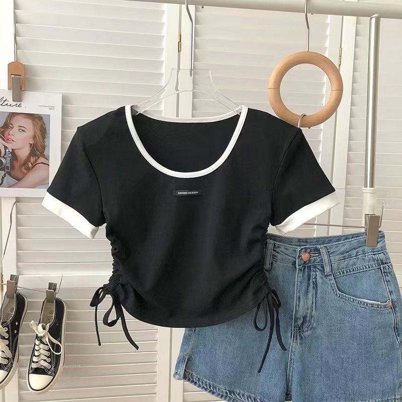 Áo Thun Dáng Ôm Hở Vai Phối Dây Rút Thời Trang Mùa Hè Cho Nữ
