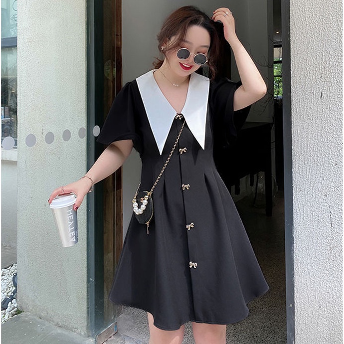 Plus Đầm Cổ Chữ V Thắt Nơ Phong Cách Retro Cho Nữ