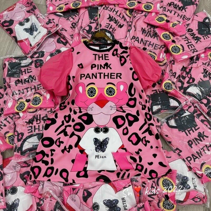 đầm dáng suông rộng chú báo hồng tay phồng k