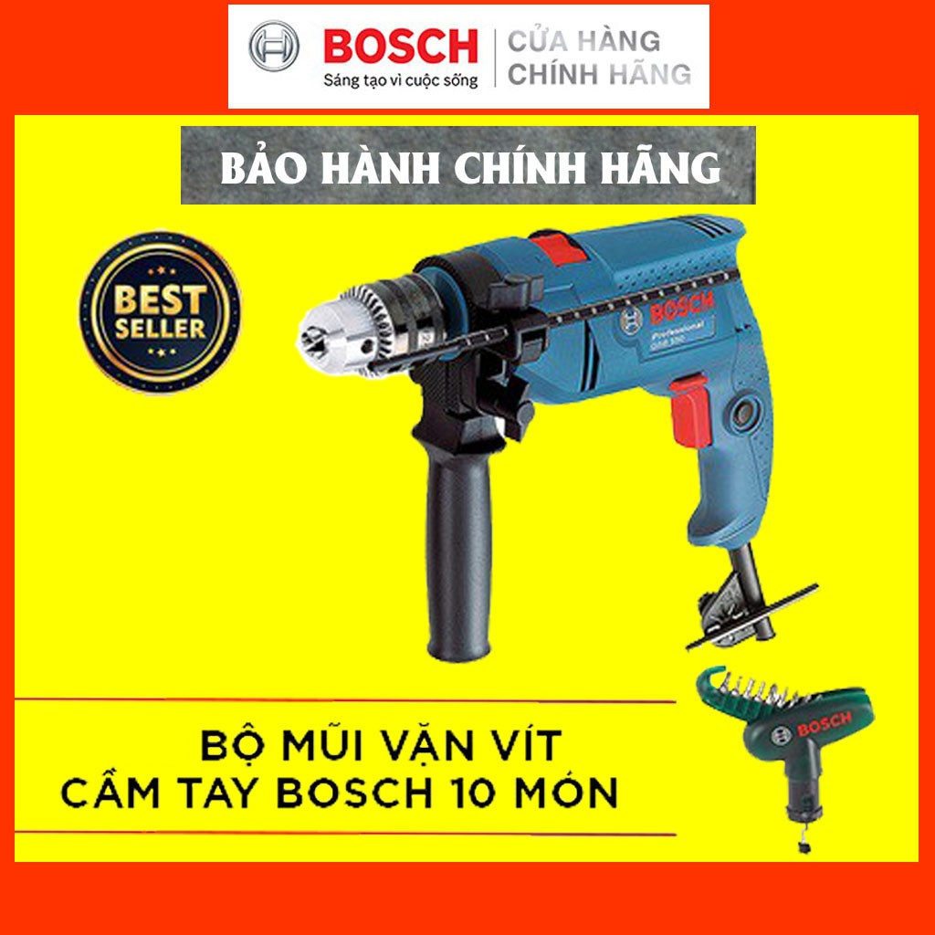 [CHÍNH HÃNG] Combo Máy Khoan Đ ộng Lực Bosch GSB 550 + Bộ Mũi Vặn Vít Cầm Tay Bosch 10 Món, Giá Đại Lý Cấp 1