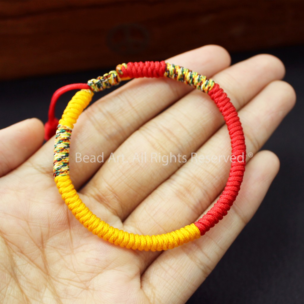 Vòng Tay Dây Ngũ Sắc Thắt Chỉ Màu Tibet Handmade (ĐỎ-VÀNG CAM), Vòng Tay Phong Thuỷ, Hợp Mệnh Hoả, Thổ S45 - Bead Art