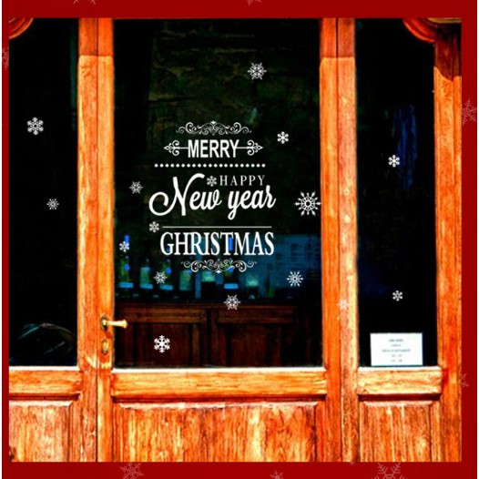 Decal dán tường Noel - Vòng chữ nhỏ chúc giáng sinh trắng