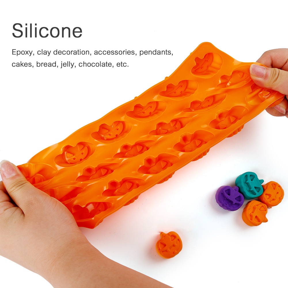 Khuôn Silicone Làm Bánh 18 Ngăn Tạo Hình Bí Ngô Phong Cách Halloween Tiện Dụng