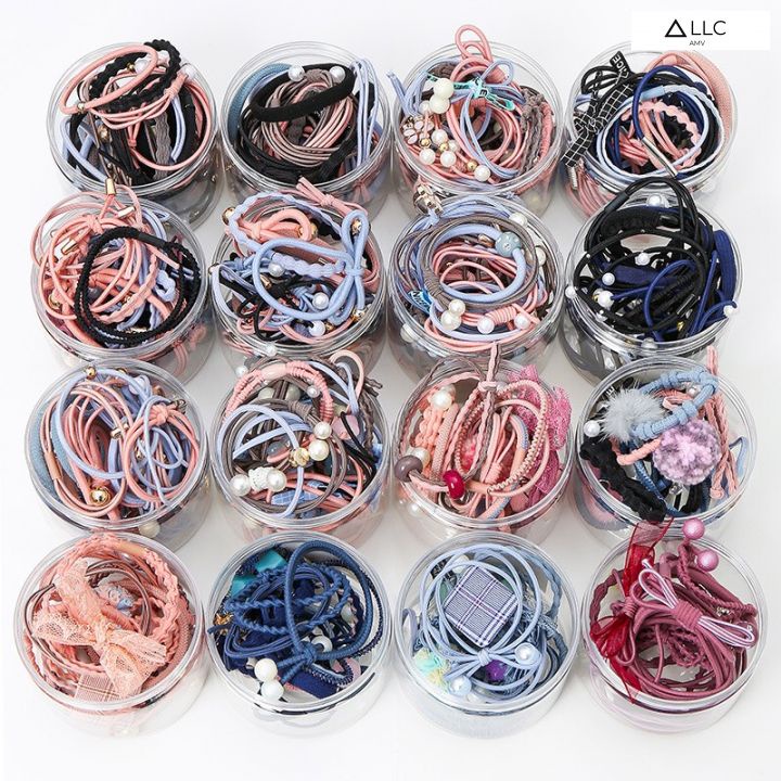 Set buộc tóc thời trang, chun buộc tóc tết hoa. hộp 25 cái