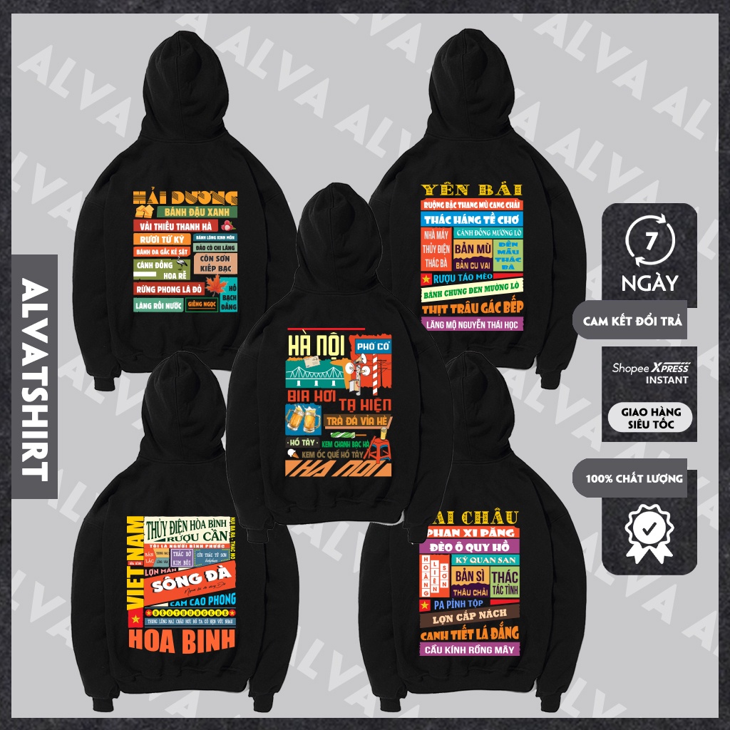 Áo hoodie tỉnh thành miền Bắc 2 nỉ bông unisex form rộng độc quyền tại Alva