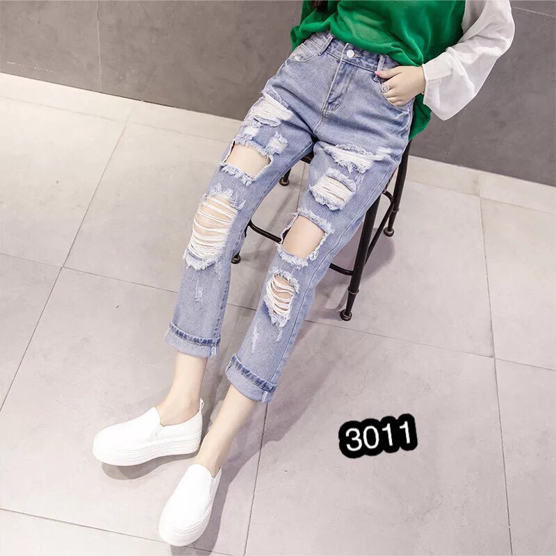 Quần Jeans Nữ Phối Rách Cao Cấp OHS3011