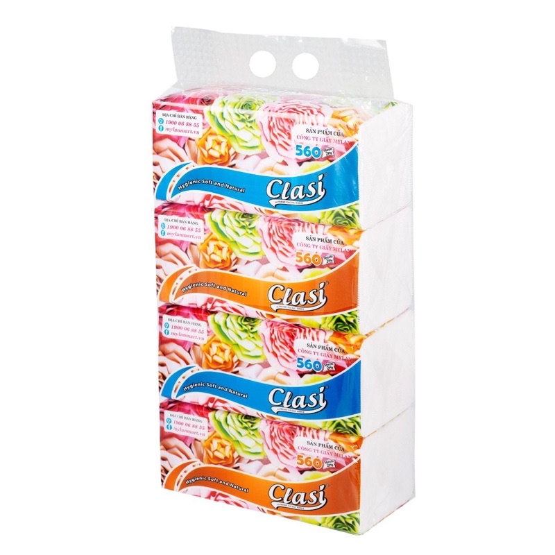 Khăn giấy rút cao cấp Mylan, Rút hoa hồng, 560 tờ/gói, 4 gói/xách.