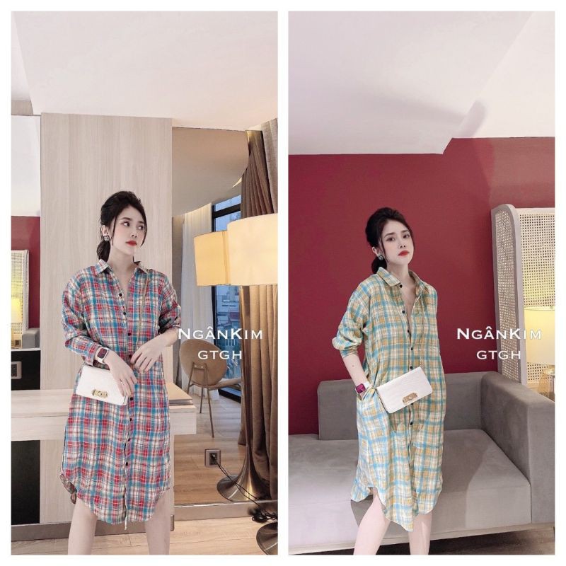 Váy bầu thời trang thiết kế sơ mi hàng cúc thật M154 chất đũi hàn freesize từ 45 đến 70kg 🌸 FREESHIP 🌸