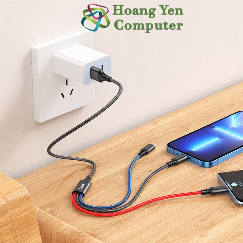 Cáp Sạc 3 Đầu Hoco X76 Dây Dù Dài 1.0M - BH 6 Tháng 1 Đổi 1 - Hoàng Yến Computer