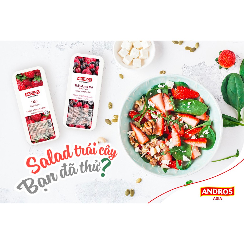 Dâu Đông Lạnh - Không chất bảo quản - Trái cây đông lạnh ANDROS IQF - 600g -