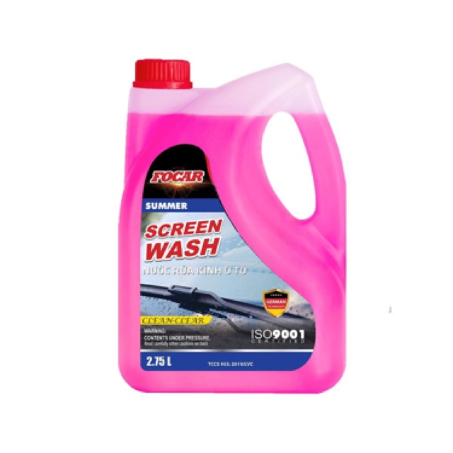 Bộ 2 can nước rửa kính ô tô chuyên dụng Focar Summer Screen Wash ( kính hồng) + Focar Screen Wash ( kính xanh) can 2.75L