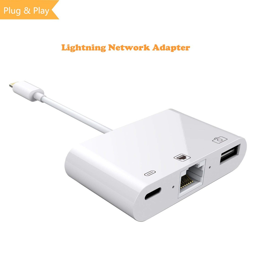 Cáp chuyển đổi Lightning qua Lightning + USB 3.0 + RJ45 Ethernet LAN OTG cho Iphone/Ipad