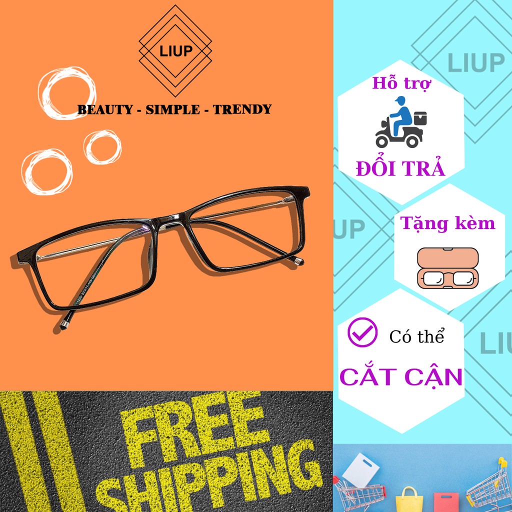 Gọng kính cận nam nữ cao cấp mắt dáng vuông chất dẻo phối kim loại Liup Eyewear ...