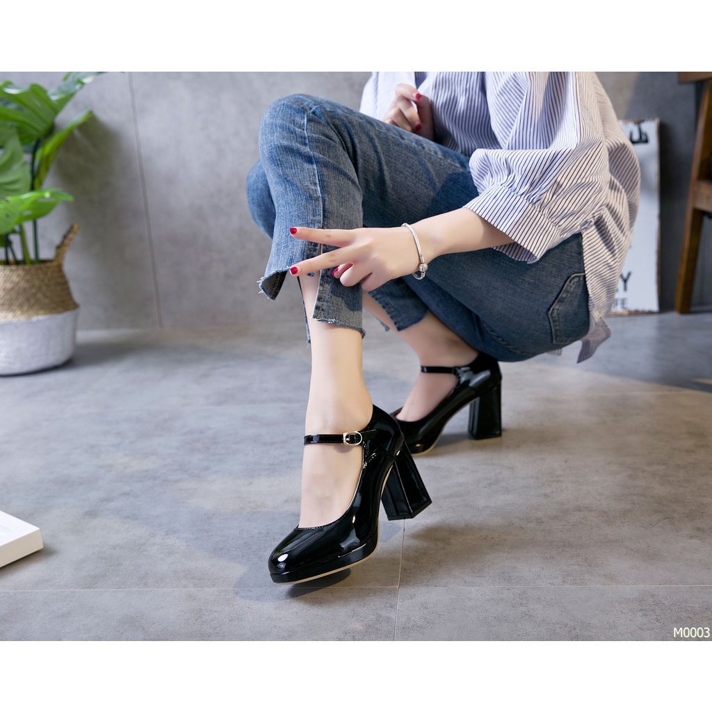 Giày Marry Jane tiểu thử đế 7cm da bóng cao cấp quảng châu loại 1