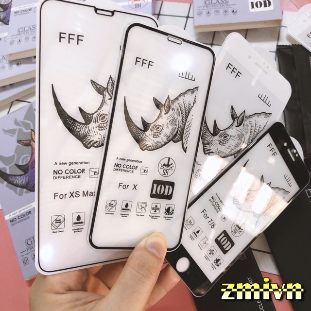 Cường lực iPhone Tê Giác 10D Full màn cho iphone 6 6S 6plus 7 8 Plus X XS XS MAX 11 PRO MAX Loại Xịn