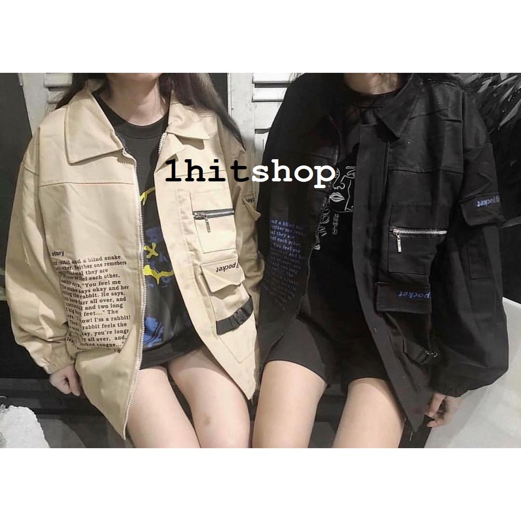 Áo Khoác Jean Kaki TÚI DÂY KÉO 2 MÀU Ulzzang Unisex 1hitshop