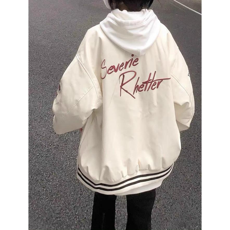 Khoác Bomber Phối Thân GAMIRO Kẻ Viền Nam Nữ Unisex Dáng Rộng Tay Bồng Cúc Bấm