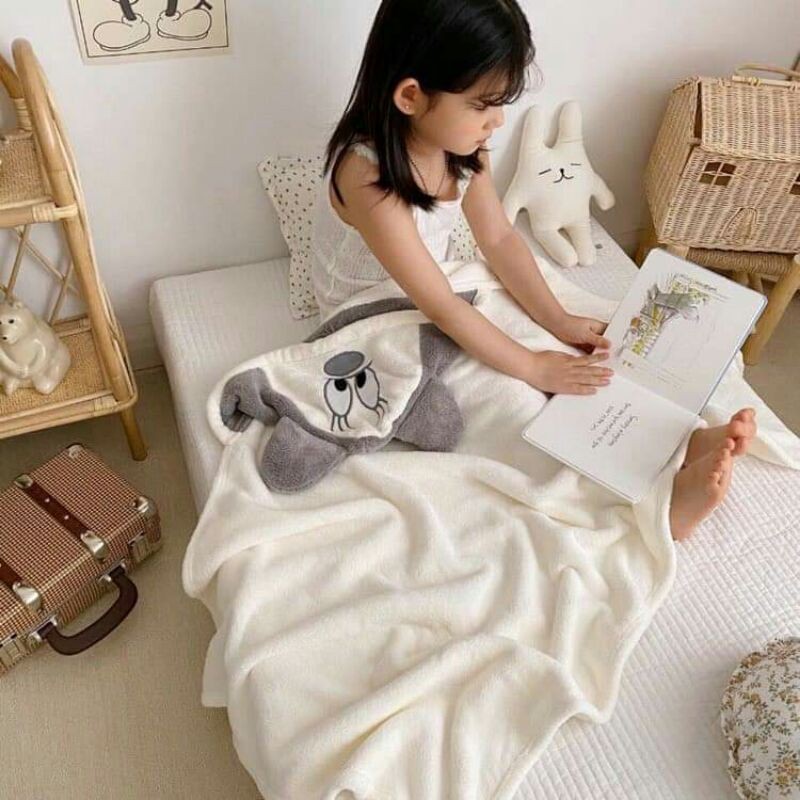 Khăn tắm bông kèm nón trùm đầu cho bé lông mềm mịn, dày dặn họa tiết siêu xinh