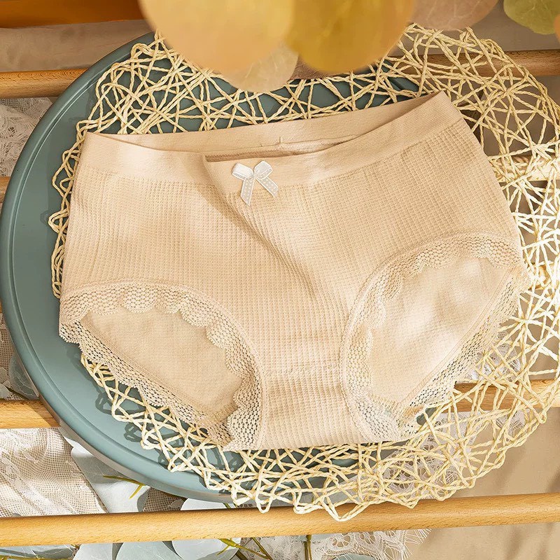 Quần Lót Nữ Cotton Dệt Kim 100% kháng khuẩn thoáng mát đính nơ xinh phối viền ren siêu tôn dáng mẫu A45