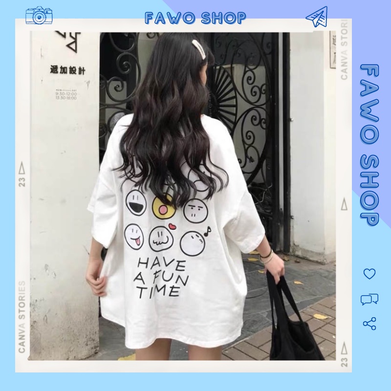 Áo thun Unisex form rộng tay lỡ, Áo phông nam nữ cotton thấm hút, dày dặn mềm mịn họa tiết EMOTICON