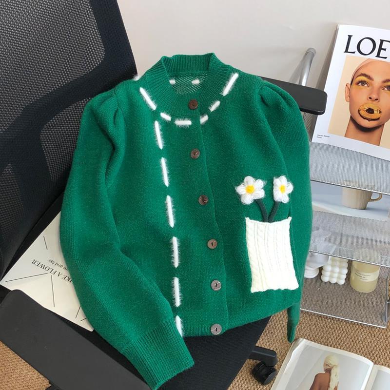 Áo Khoác Cardigan Dệt Kim Dáng Rộng Ngắn Thêu Họa Tiết Thời Trang Mùa Thu Mới Cho Nữ