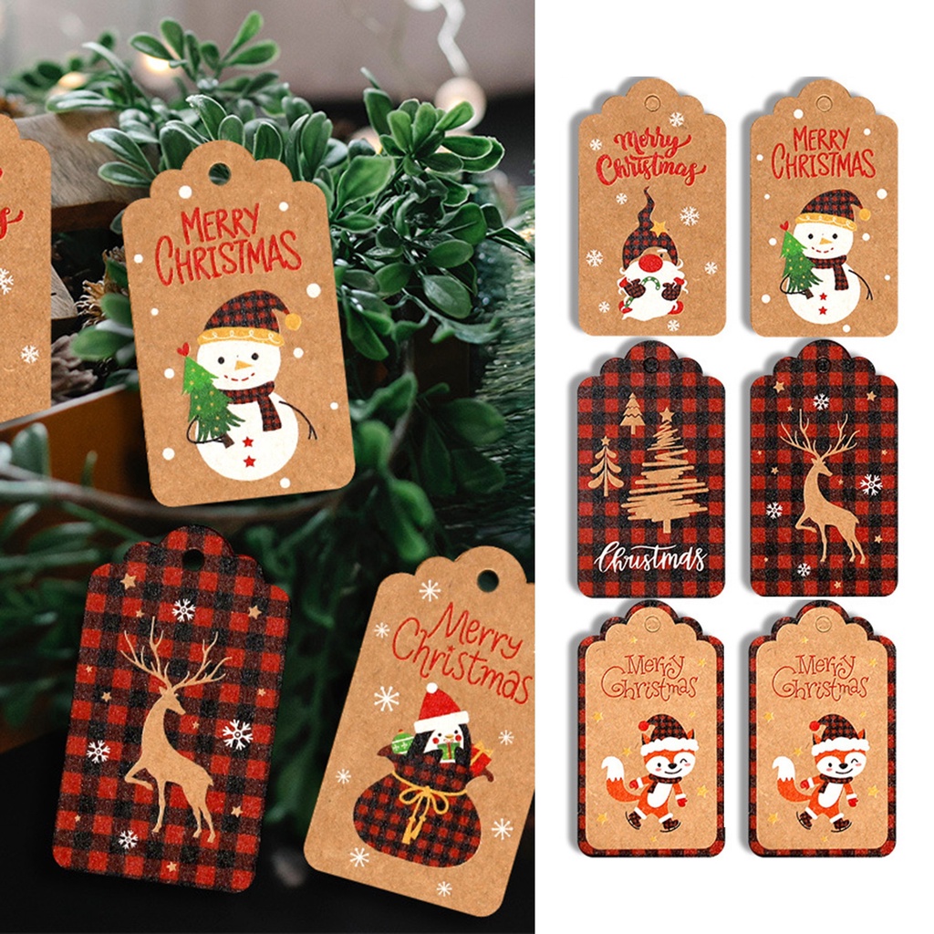 Set 50 Thẻ Giấy Kraft In Họa Tiết Giáng Sinh Trang Trí Đa Ứng Dụng