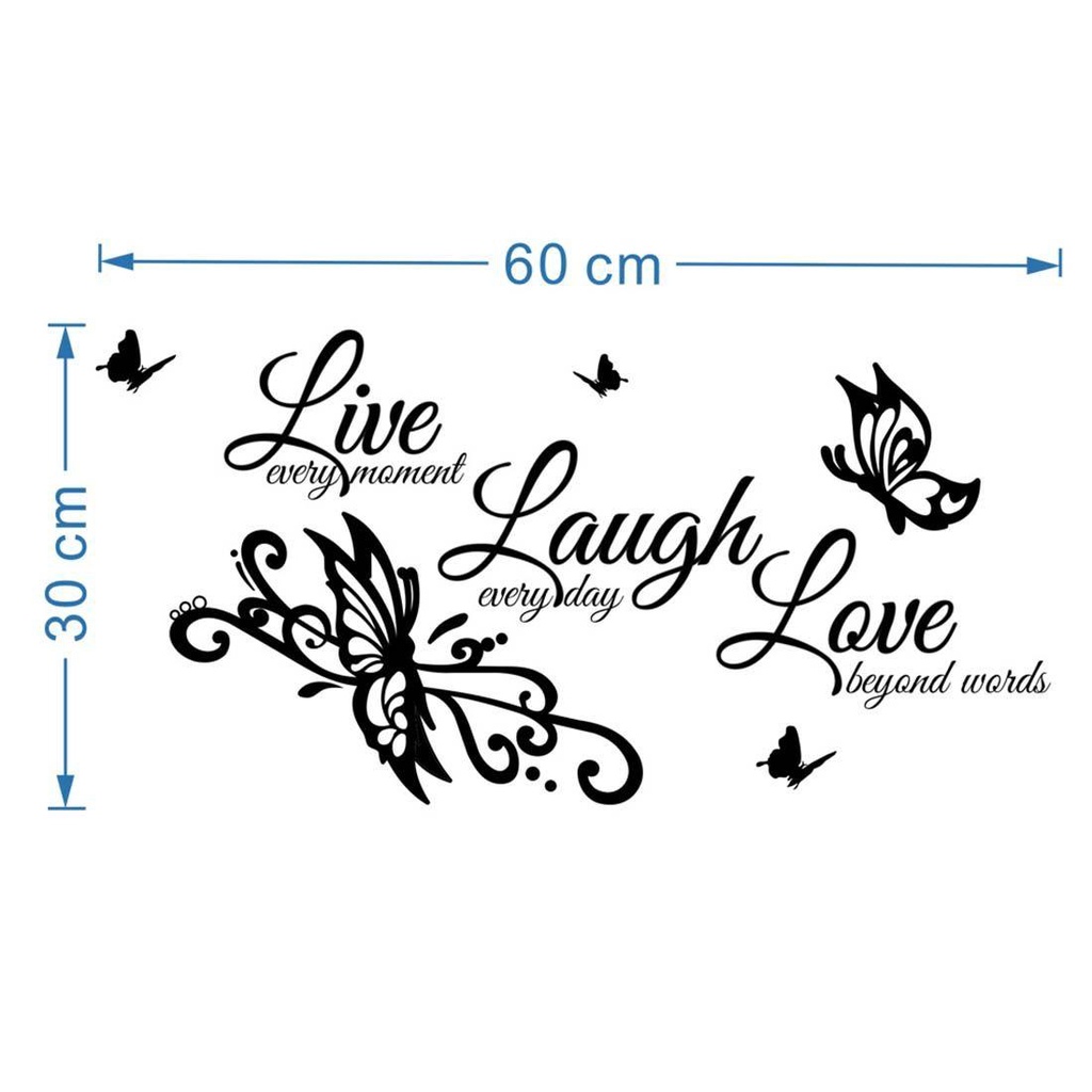 Miếng Dán Tường Trang Trí Hình Bướm / Live Laugh Bằng Acrylic Tráng Gương Nghệ Thuật