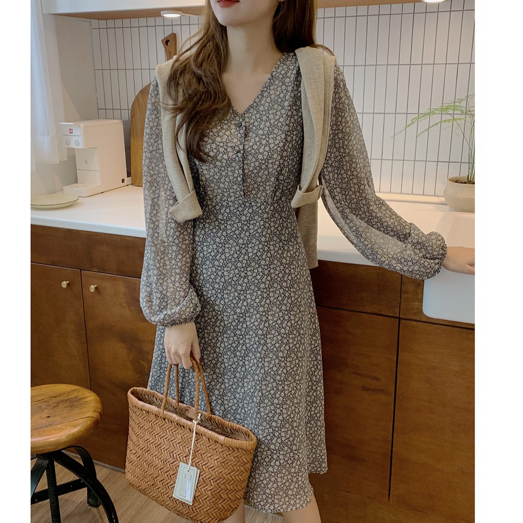 Đầm Peppermint 38447 dài tay in hoa xinh xắn thời trang cho nữ