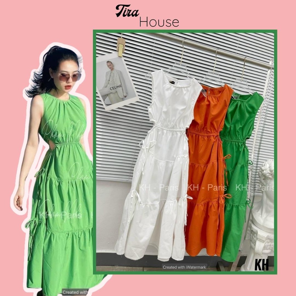 Đầm maxi đi biển Tira House váy ba lỗ khoét eo hot trend TRV0002