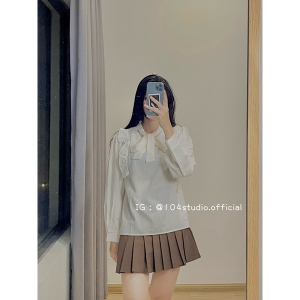 Áo sơ mi nữ dài tay (A001) dáng babydoll bèo ngực thắt nơ thời trang Hàn Quốc