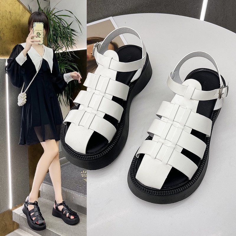 Giày Sandal Đế Xuồng Dày Tăng Chiều Cao Phong Cách La Mã Cổ Điển Phong Cách Mới Cho Nữ