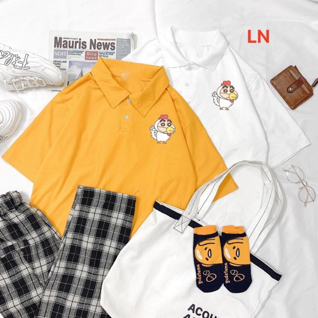 Sét áo polo con gà + quần kẻ đen