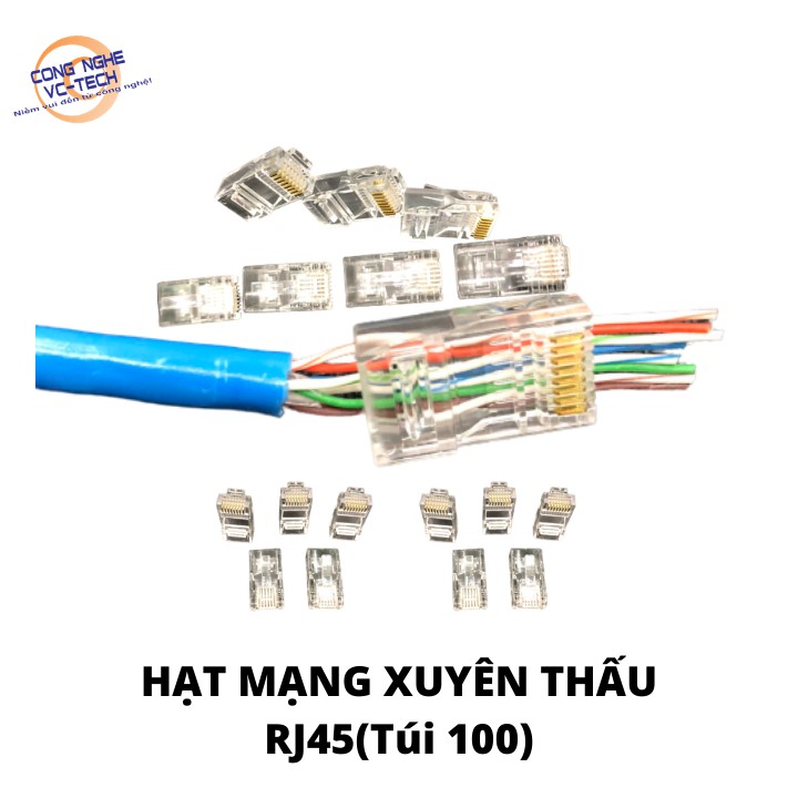 {RẺ VÔ ĐỊCH}Hạt Mạng Xuyên Thấu RJ45 Túi 100 Hạt-TIIỆN LỢI VÀ KÍNH TẾ