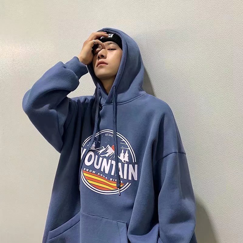 Áo hoodie tay dài dáng rộng in họa tiết hoàng hôn phong cách Nhật Bản thời trang mùa đông cho nam và nữ size M-8XL