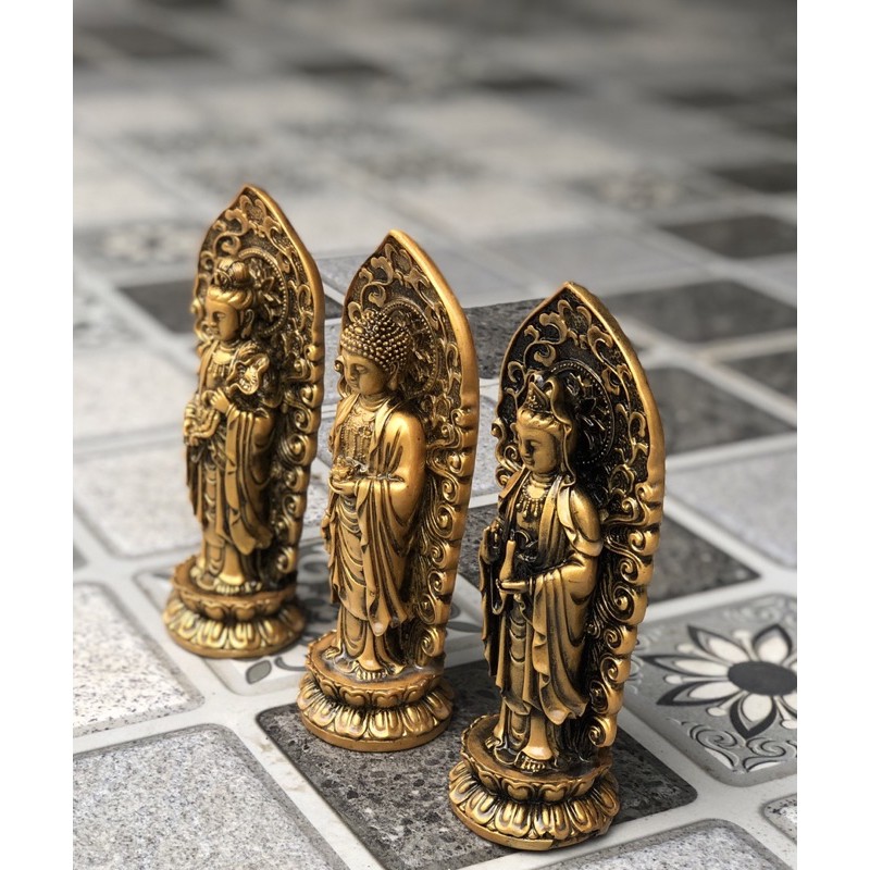 bộ tam thế phật cao 20 cm màu nhũ vàng