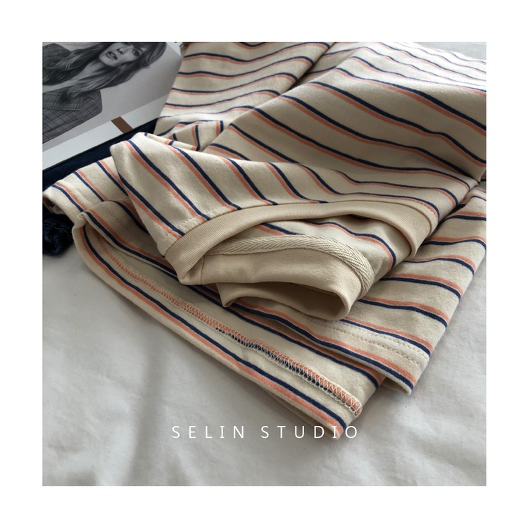 Áo thun NZN ngắn tay cổ tròn kẻ sọc phong cách mùa hè mới cho nữ