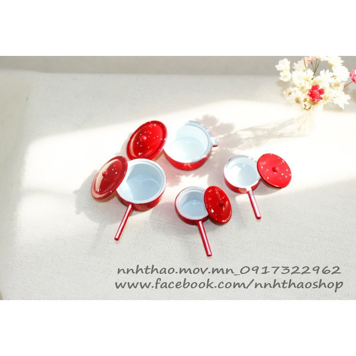 Miniature_Bộ nồi 4 cái trang trí mô hình(tỷ lệ 1:12)